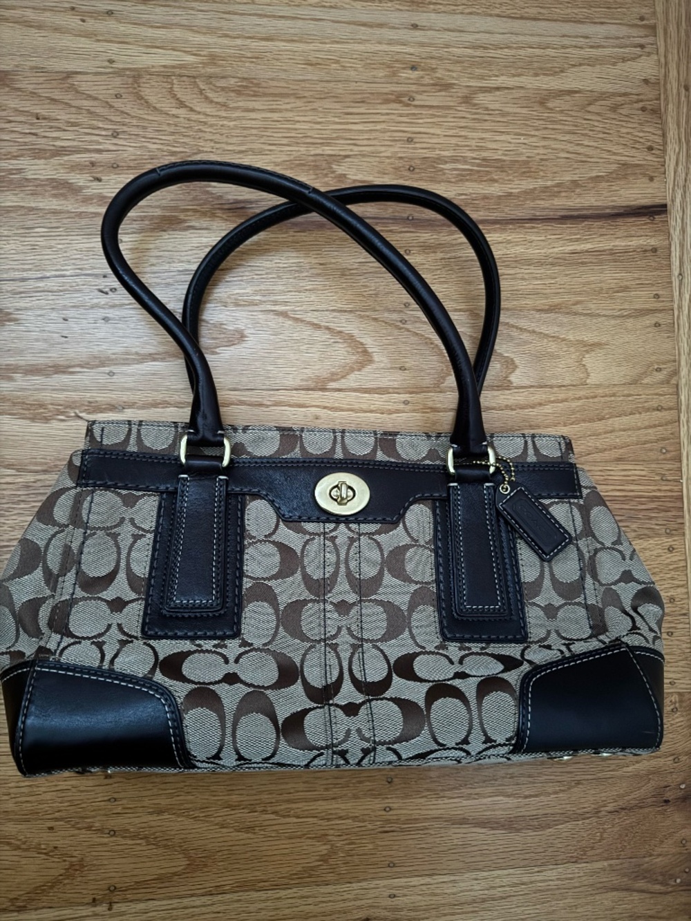 Coach Brown Signature Jacquard Leather Trim Satchel / Shoulder Bag #H0773-11062